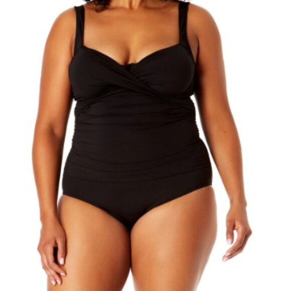 Anne Cole Live in Color Underwire Surplice One Piece Swimsuit Black 20W NWOT - Picture 1 of 8
